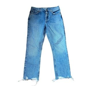 AGOLDE Riley Crop High Rise Straight Raw Hem Jeans Size 28